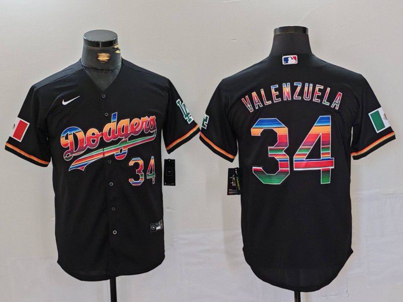 Men Los Angeles Dodgers 34 Valenzuela Black Fashion Nike Game MLB Jersey style 703